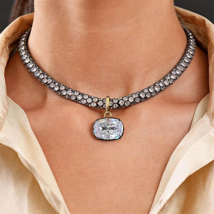 Bold Layered Cushion Cut White Moissanite Chain Necklace