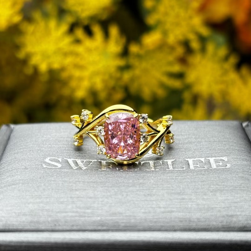 2.8ct Cushion Cut Pink Sapphire Vine Engagement Ring