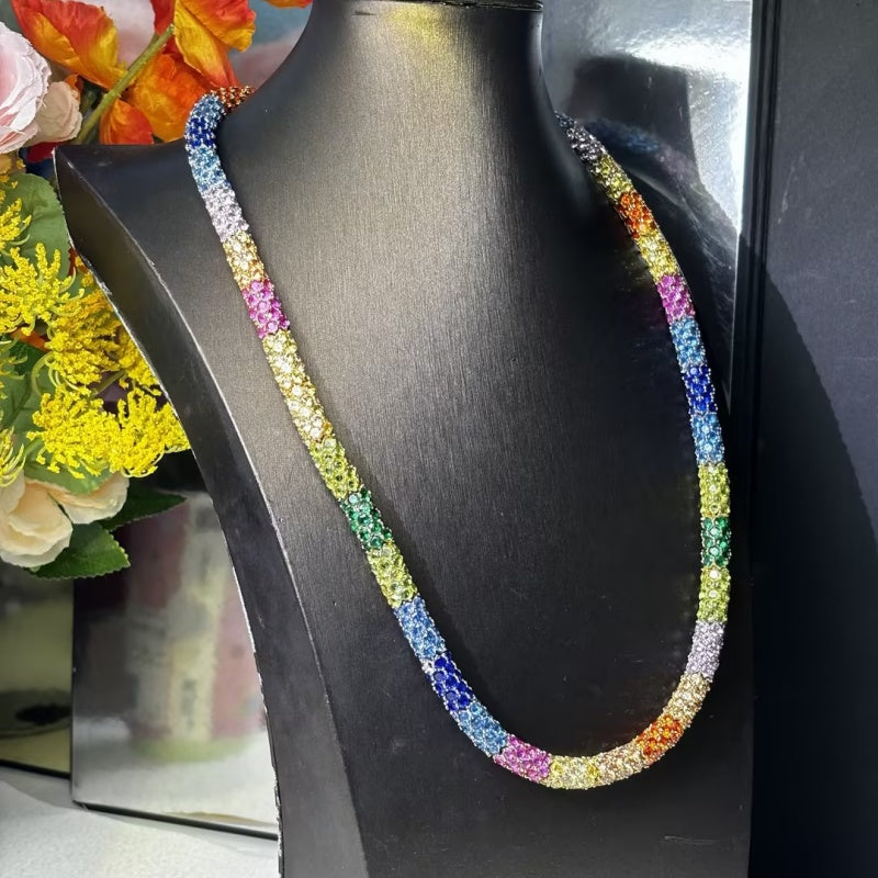 Rainbow Ombré Multi-Gem Round Cut Necklace