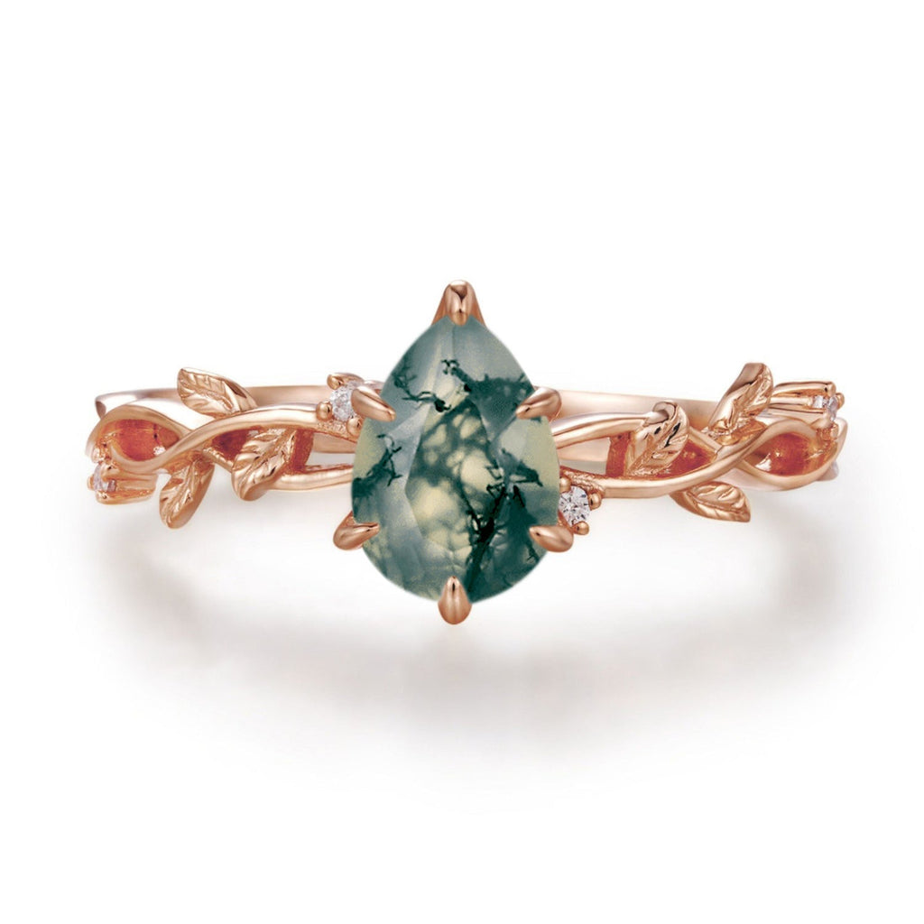 Everlasting Pear Cut Moss Agate Ring