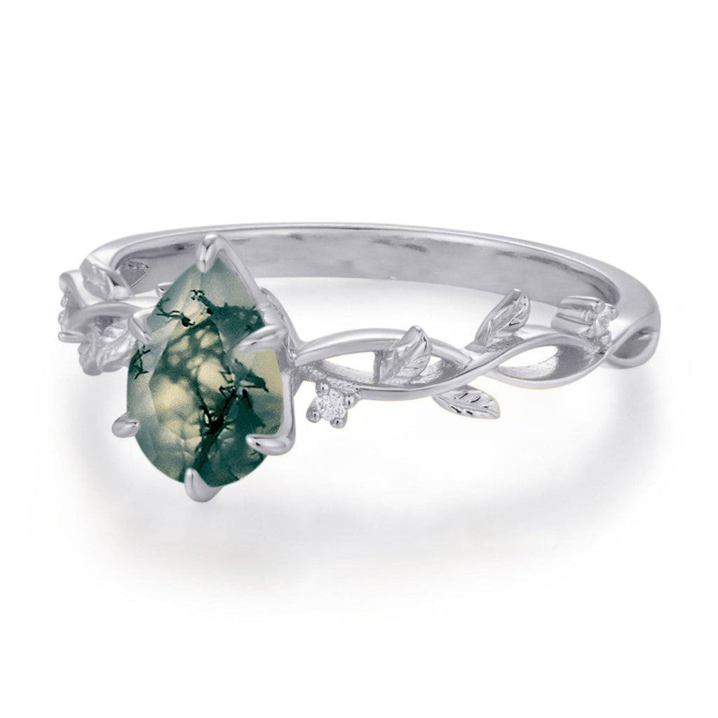 Everlasting Pear Cut Moss Agate Ring