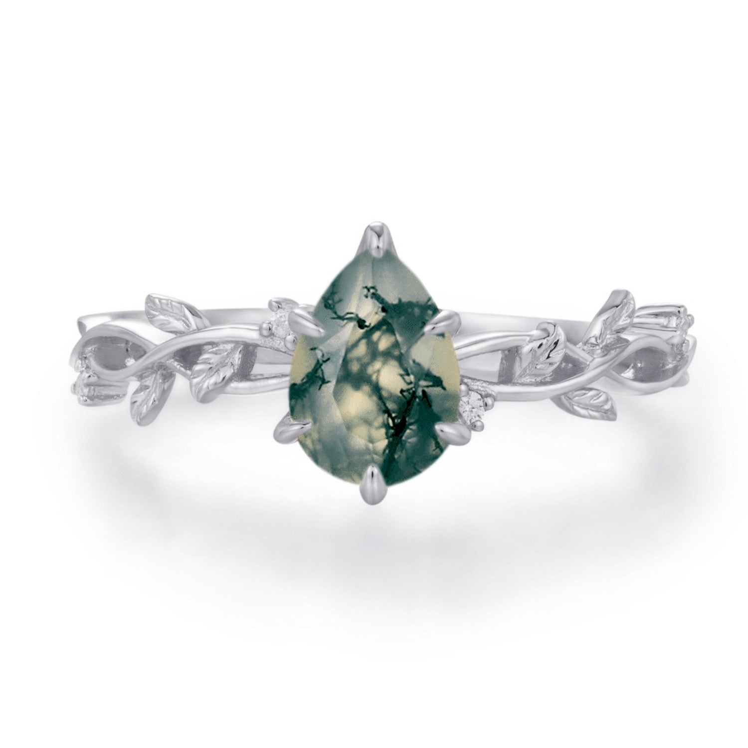 Everlasting Pear Cut Moss Agate Ring