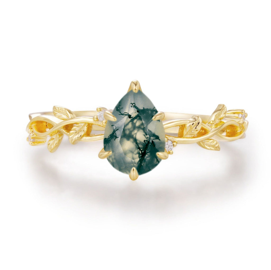 Everlasting Pear Cut Moss Agate Ring