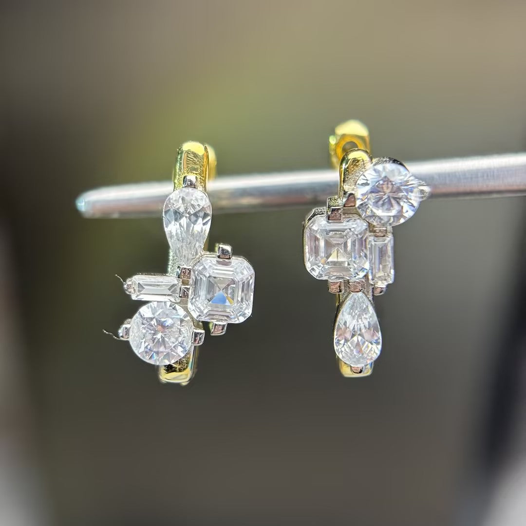 Asymmetric 5.5 ctw Mixed Cut White Moissanite Hoop Earrings