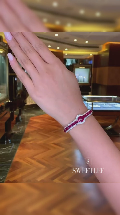 Round & Emerald Cut Ruby Bracelet with Moissanite Accents
