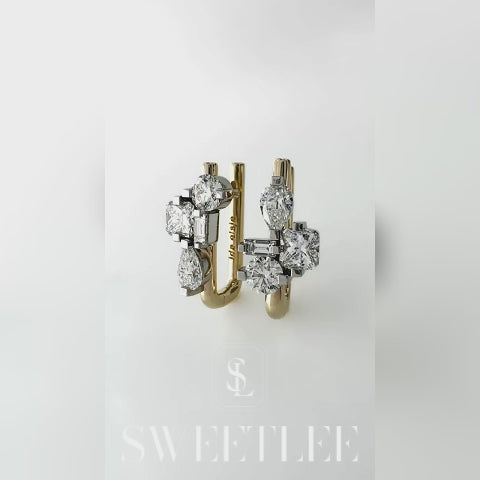 Asymmetric 5.5 ctw Mixed Cut White Moissanite Hoop Earrings