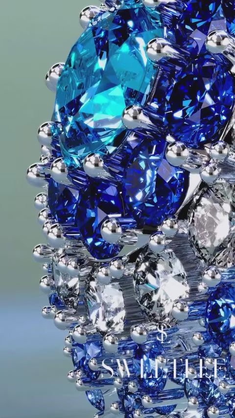 Round Cut Blue & White Sapphire Engagement Ring