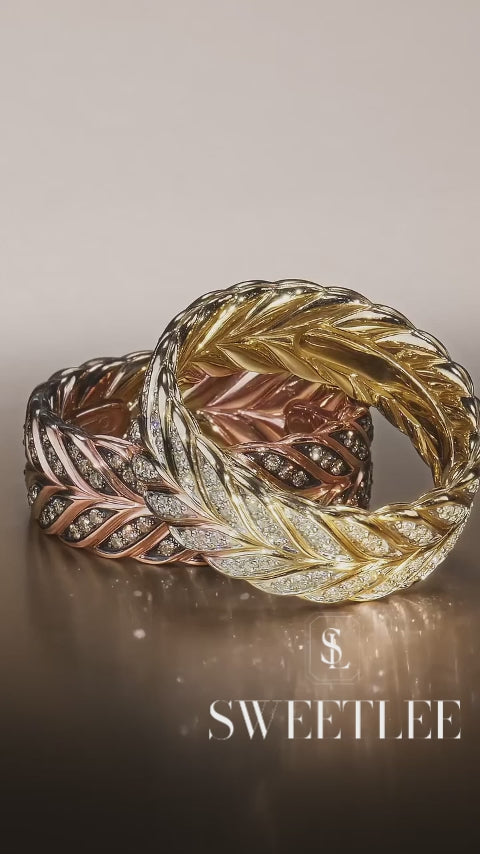 Twisted Pave White Sapphire Round Cut Textured Band Statement Ring