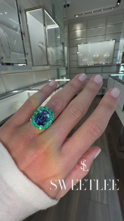 Halo 4ct Cushion Cut Blue Sapphire Engagement Ring