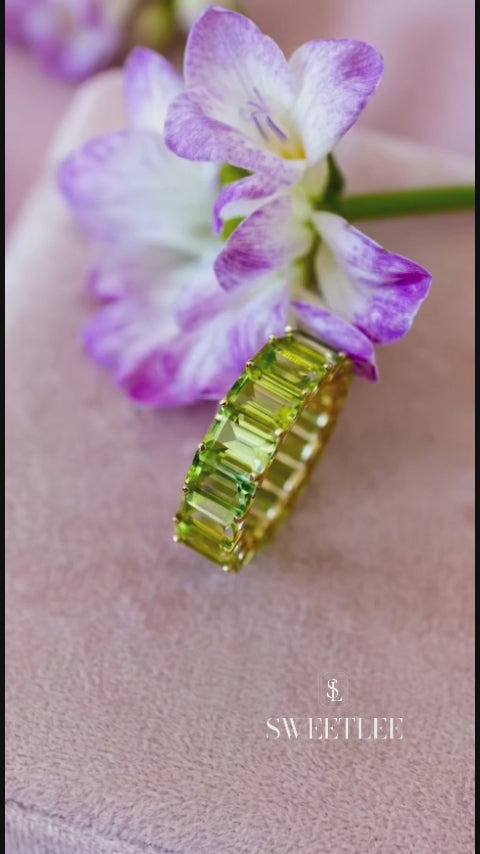 Emerald Cut Green Peridot Eternity Band Ring