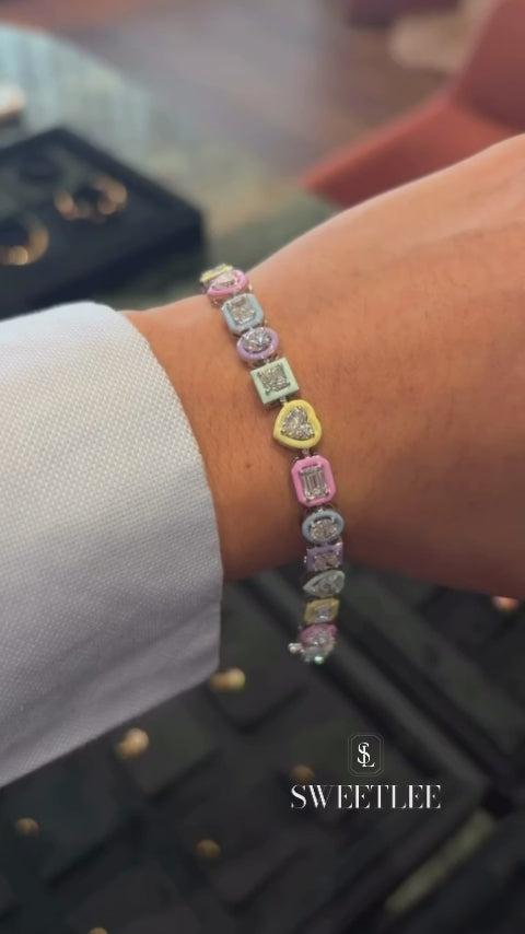 Colorful Multi-Cut Moissanite Tennis Bracelet