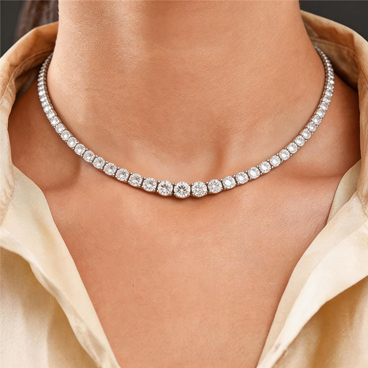 4-prong Setting Round Cut White Sapphire Tennis Necklace