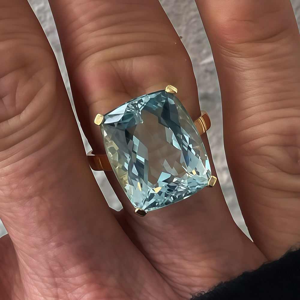 7ct Cushion Cut Aquamarine Sapphire Engagement Ring