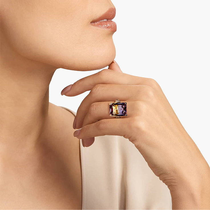 6ct Emerald Cut Ametrine & Baguette White Sapphire Engagement Ring