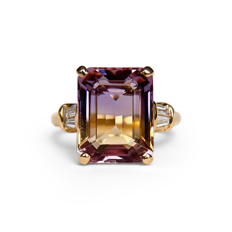 6ct Emerald Cut Ametrine & Baguette White Sapphire Engagement Ring