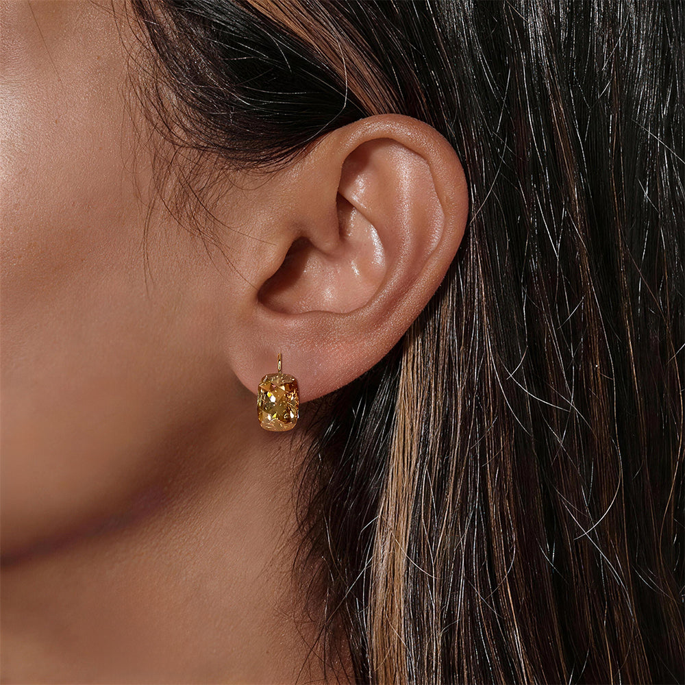 Cushion Cut Champagne Sapphire Dangle Earrings