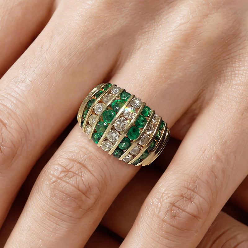 7.55ct Art Deco Round Cut Emerald Sapphire Eternity Ring