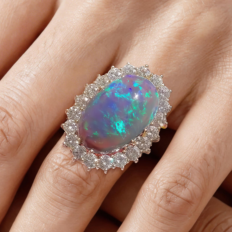 7ct Halo Oval Cut Black Opal Sapphire Engagement Ring