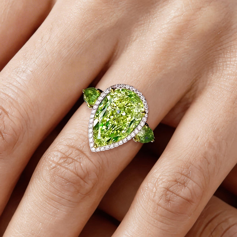 4ct Three-stone Pear Cut Peridot Ring