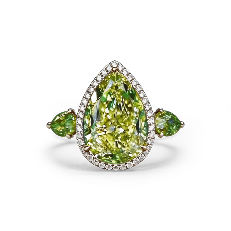 4ct Three-stone Pear Cut Peridot Ring