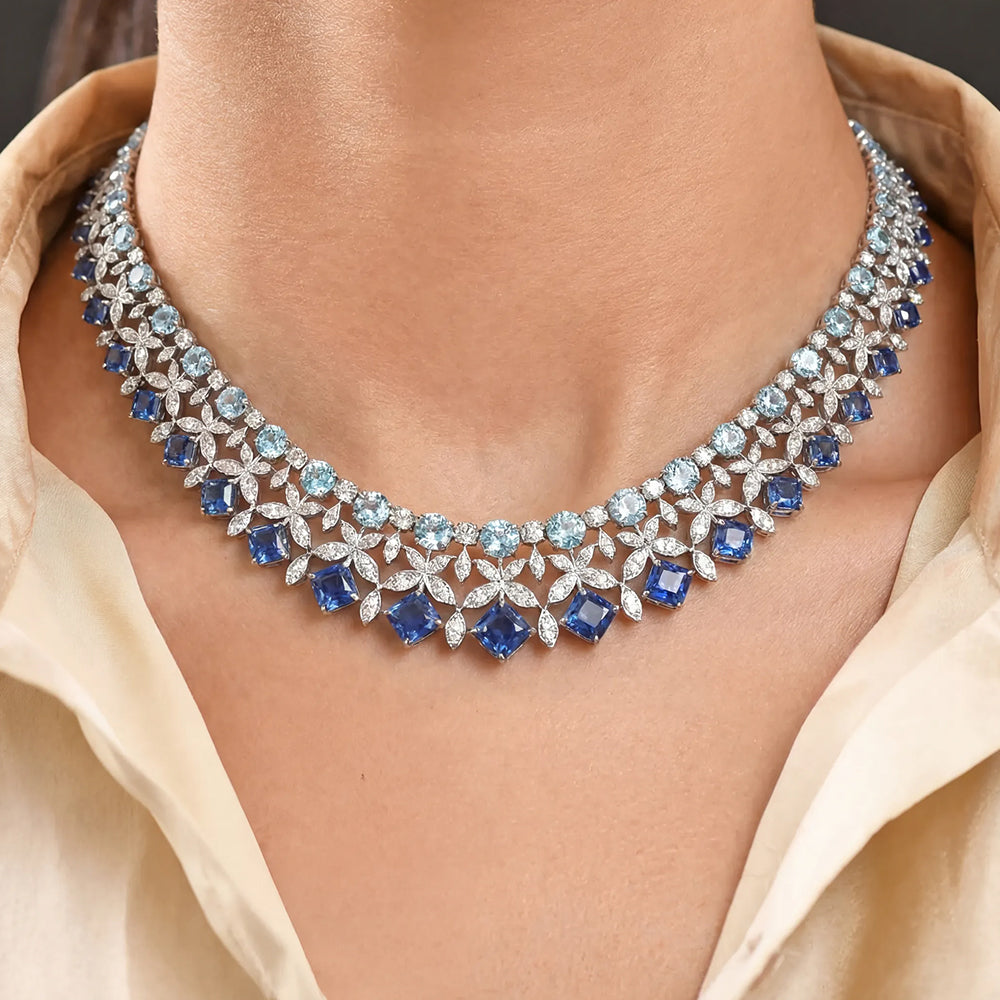 Luxury Multi-Cut Blue Sapphire Necklace