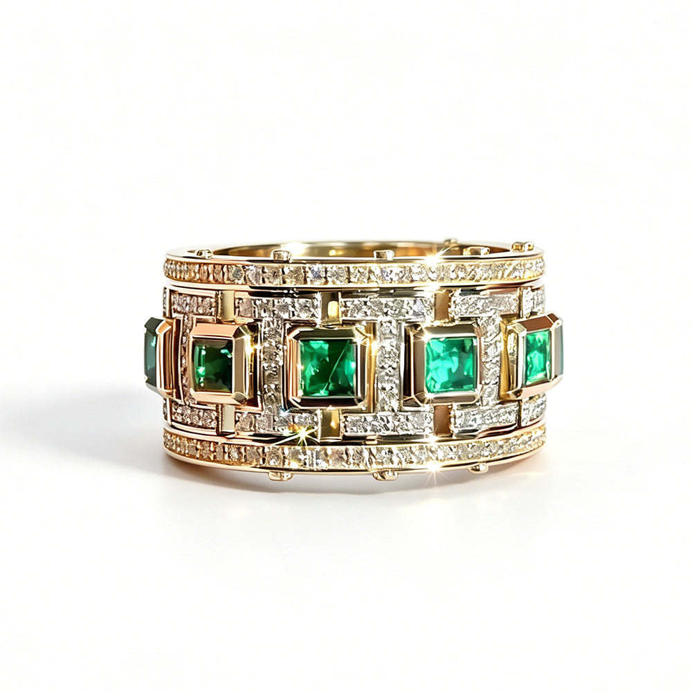 7.25ct Princess Cut Emerald Sapphire Eternity Ring