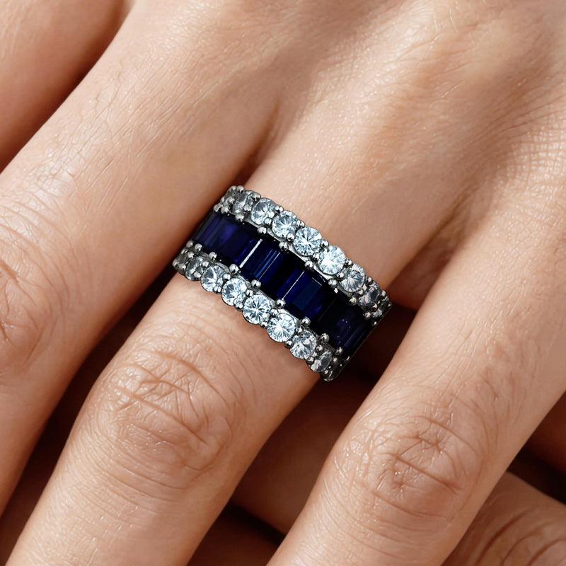 7.35ct Emerald Cut Blue Sapphire Eternity Ring