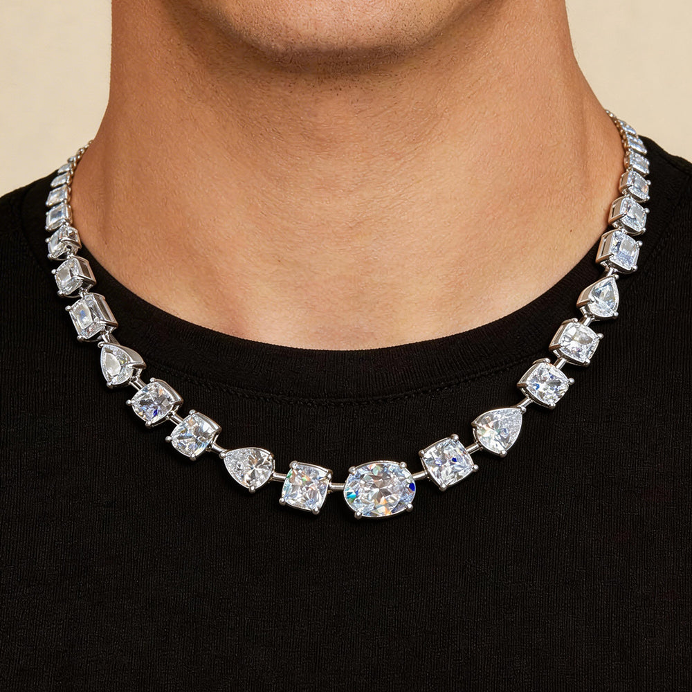 Multi-Cut White Sapphire Handmade Men's Statement Necklace