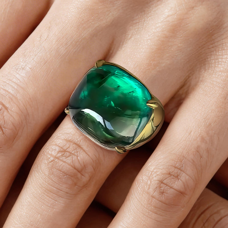 7ct Royall Colombian Cabochon Cut Emerald Sapphire Engagement Ring