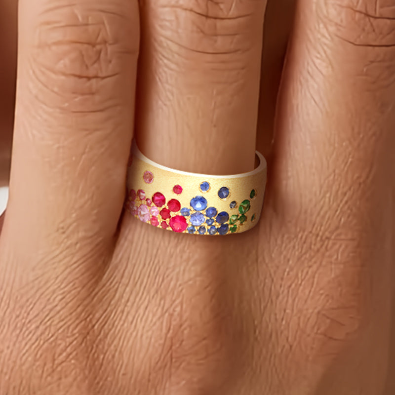 1.34ct Round Cut Rainbow Sapphire Eternity Ring