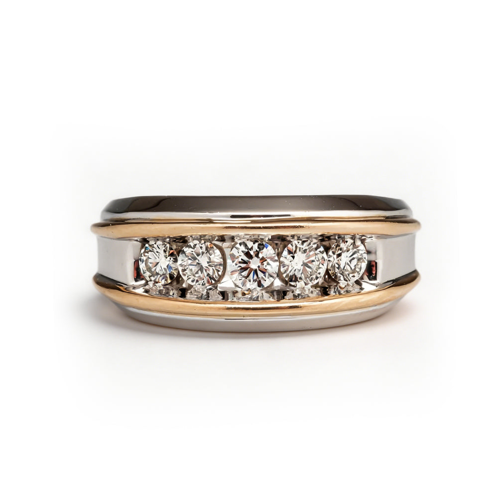 1.0ct Two-Tone Round Cut White Sapphire Men's Band