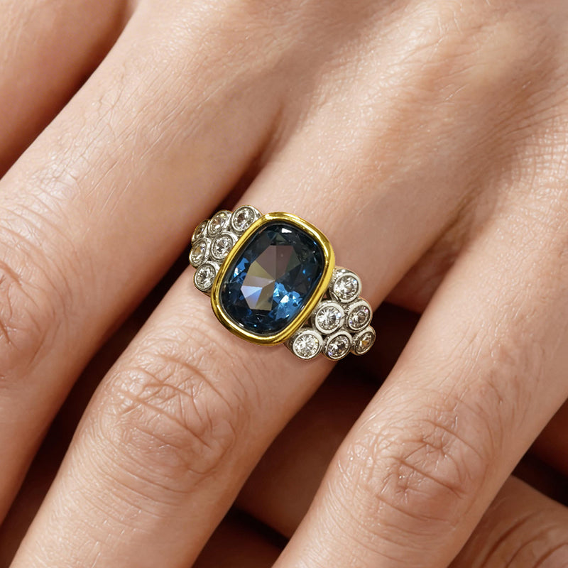 3ct Art Deco Cushion Cut Blue Sapphire Engagement Ring