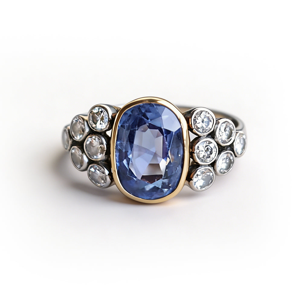 3ct Art Deco Cushion Cut Blue Sapphire Engagement Ring