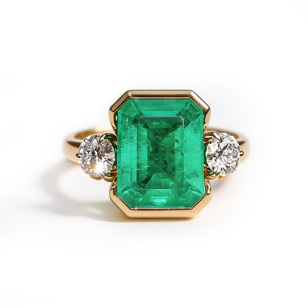 6ct Emerald Cut Emerald Sapphire Wedding Set