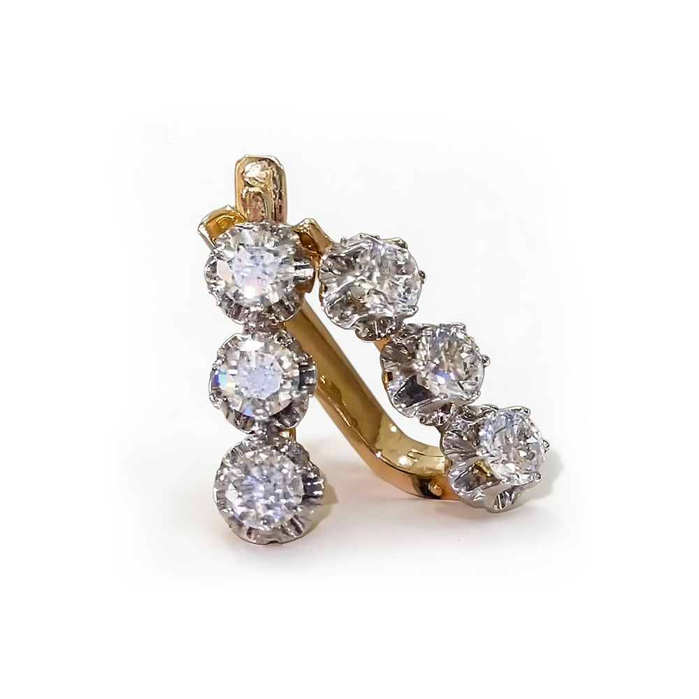 Three-stone Round Cut White Sapphire Dangle Earrings