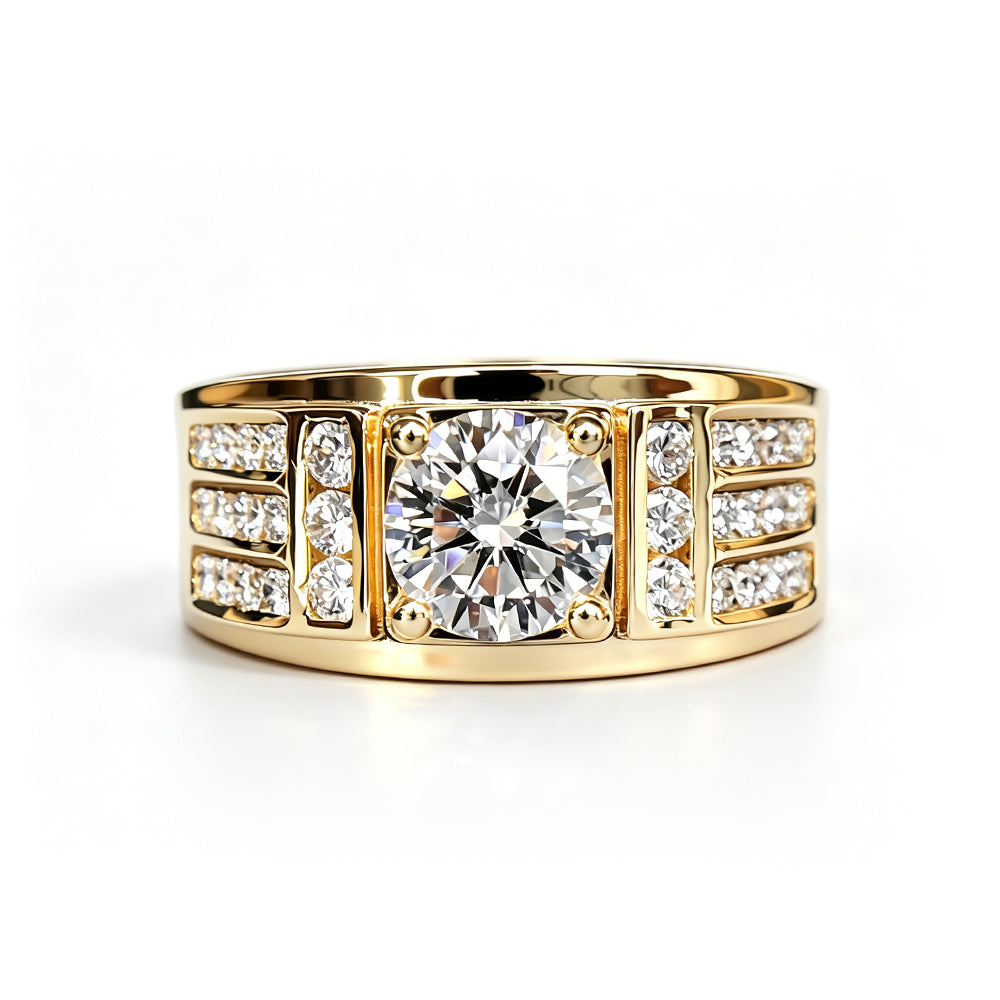 Men's 5ct Round Cut White Sapphire Three Row Pave Ring