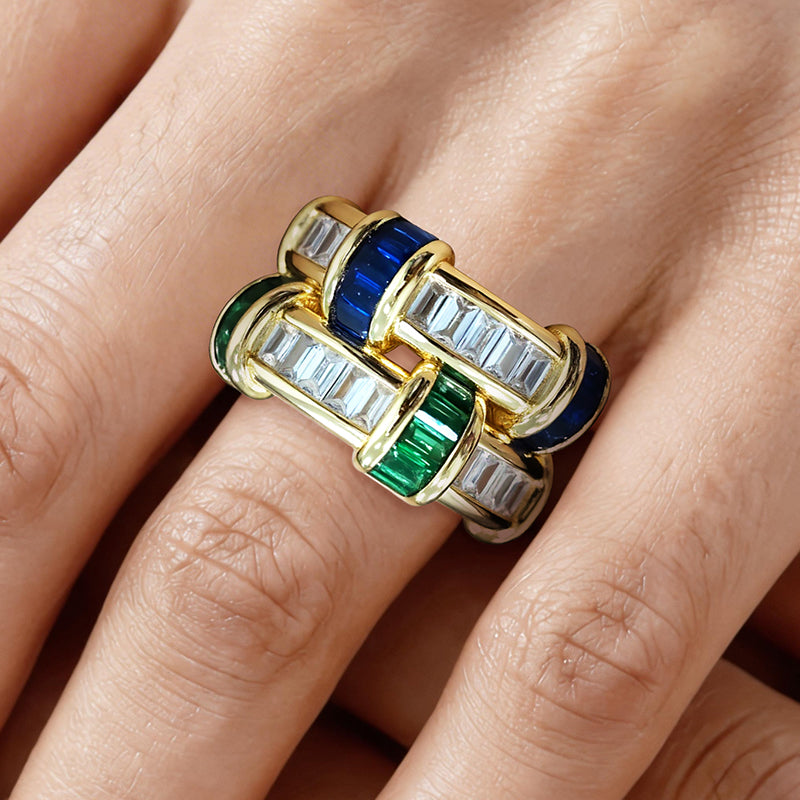 Fashion 2ct Emerald Cut Three-Tone Wedding Band