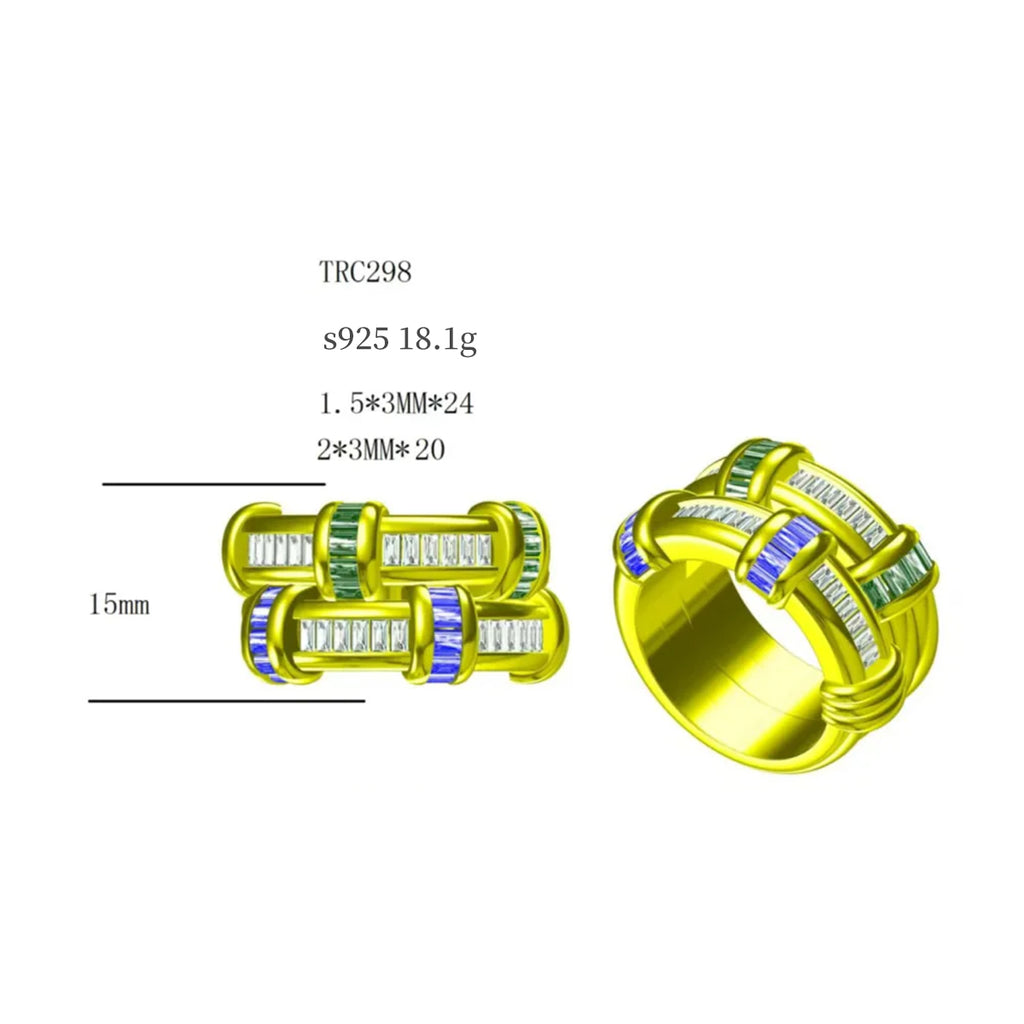 Fashion 2ct Emerald Cut Three-Tone Wedding Band