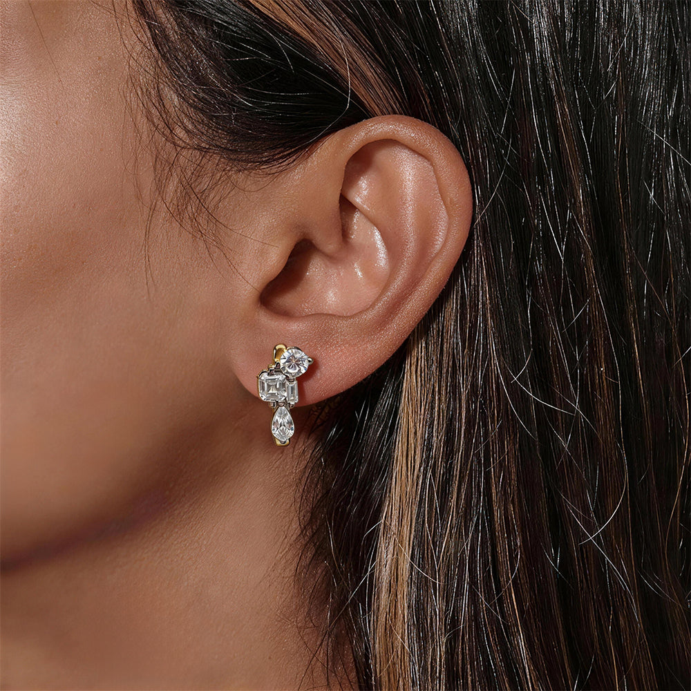 Asymmetric 5.5 ctw Mixed Cut White Moissanite Hoop Earrings