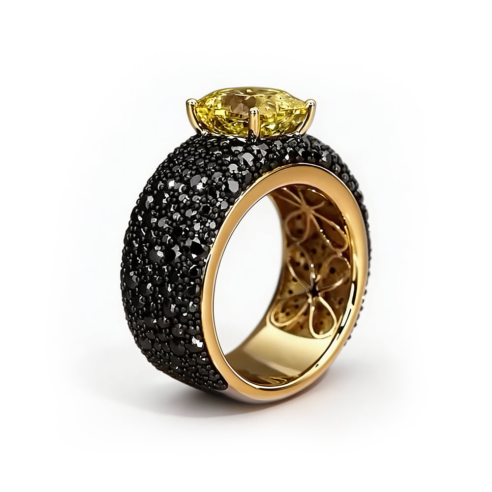 7ct Cushion Cut Yellow Sapphire Pave Setting Ring