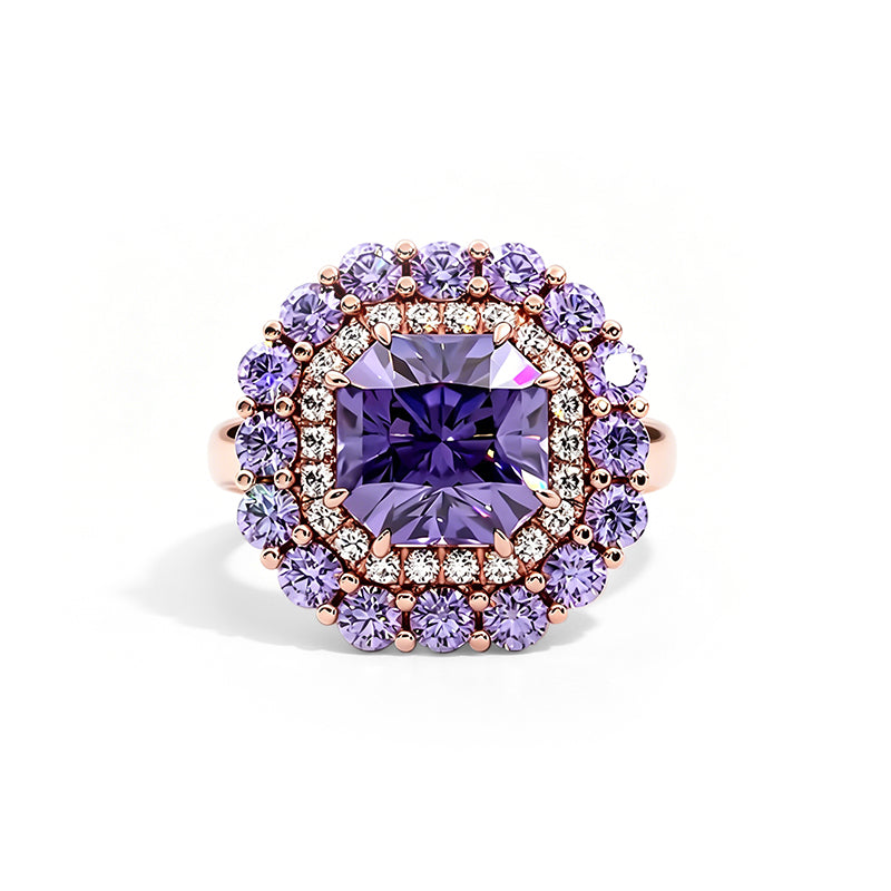 Double Halo 2ct Radiant Cut Amethyst Sapphire Engagement Ring