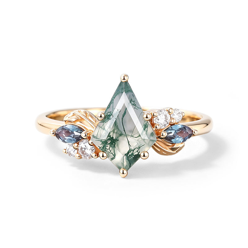 Kite Cut Moss Agate Promise Ring Nature Inspired Cluster Ring
