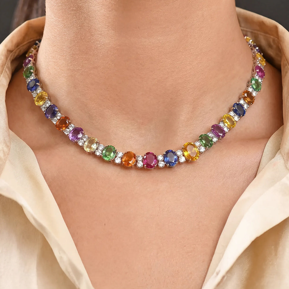 Oval Cut Rainbow Sapphire Necklace