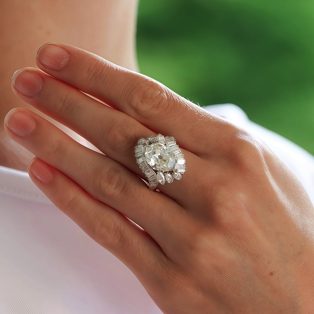 Vintage Style 4ct Oval Cut White Sapphire Art Deco Ring