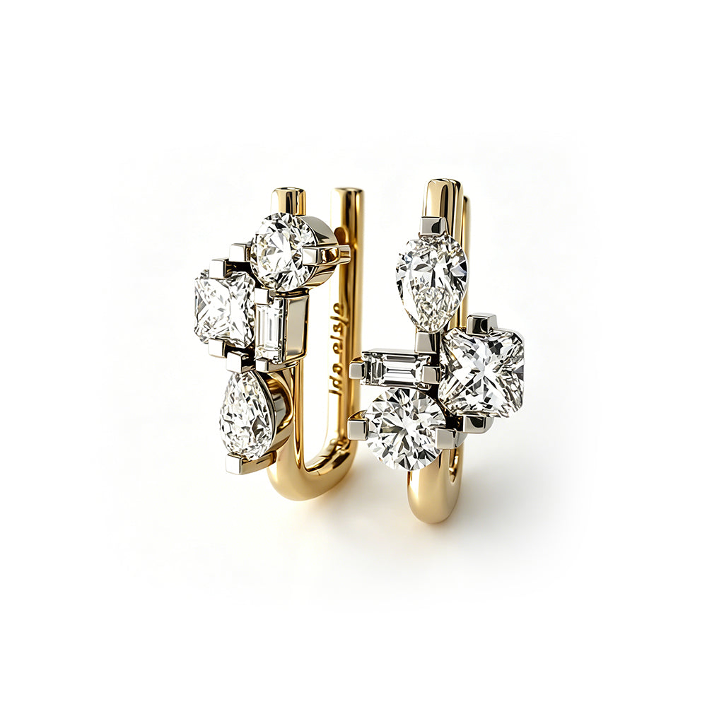 Asymmetric 5.5 ctw Mixed Cut White Moissanite Hoop Earrings