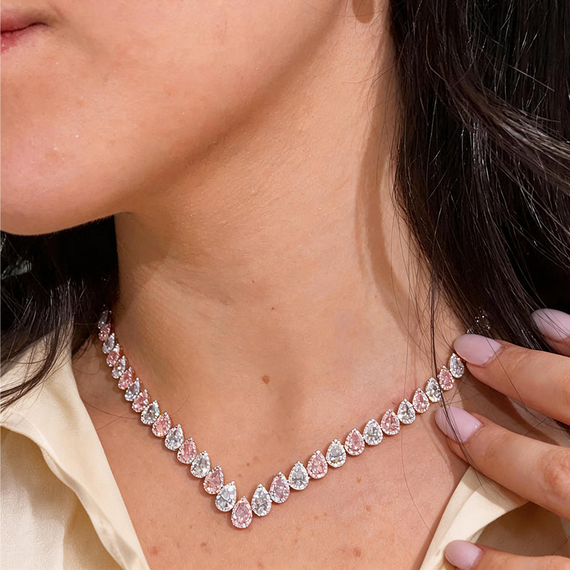 17 Carat Alternating Pink and Colorless Diamond Riviera Necklace